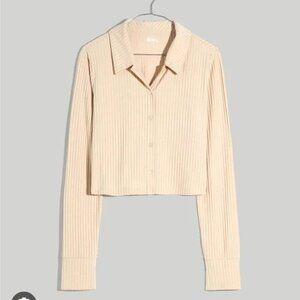 Madewell Brushed Rib Cropped Tan Ribbed Button-Up Top Cardigan Sweater size M